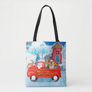 Engelse Bulldog in Kerst Bezorgwagen Sneeuw Tote Bag