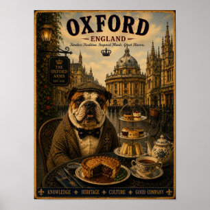 Engelse Bulldog in Oxford Vintage Reis Kunst Poster