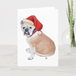 Engelse Bulldog in Santa Hat Feestdagen Kaart