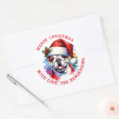 Engelse Bulldog in Santa Hat gepersonaliseerd Ronde Sticker (Envelop)