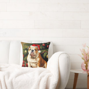Engelse Bulldog in Santa hat, Kussen