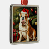 Engelse Bulldog in Santa hat, Metalen Ornament (Rechts)