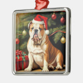 Engelse Bulldog in Santa hat, Metalen Ornament (Links)