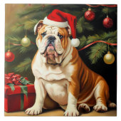 Engelse Bulldog in Santa hat, Tegeltje (Voorkant)