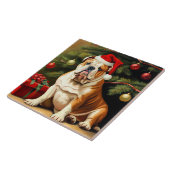 Engelse Bulldog in Santa hat, Tegeltje (Zijkant)