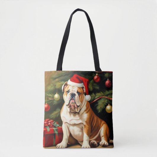 Engelse Bulldog in Santa hat, Tote Bag (Voorkant)