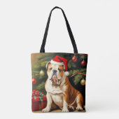 Engelse Bulldog in Santa hat, Tote Bag (Achterkant)