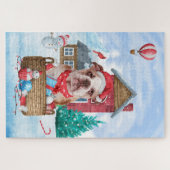 Engelse Bulldog In sneeuw Kerstmis Hondenhok Legpuzzel (Horizontaal)