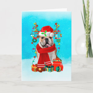 Engelse Bulldog in sneeuw met kerstcadeaus Kaart