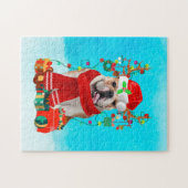 Engelse Bulldog in sneeuw met kerstcadeaus Legpuzzel (Horizontaal)