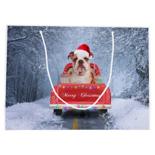 Engelse Bulldog in Snow, die met Kerstmis rondloop Groot Cadeauzakje (Achterkant)