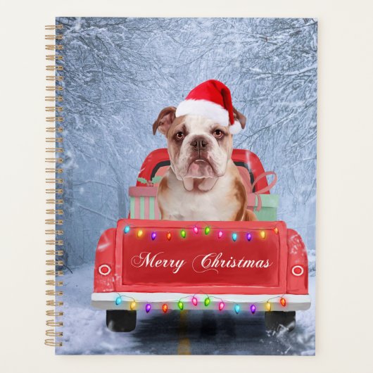 Engelse Bulldog in Snow, die met Kerstmis rondloop Planner (Voorkant)