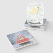 Engelse Bulldog in Snow, die met Kerstmis rondloop Stenen Onderzetter (Zijkant)