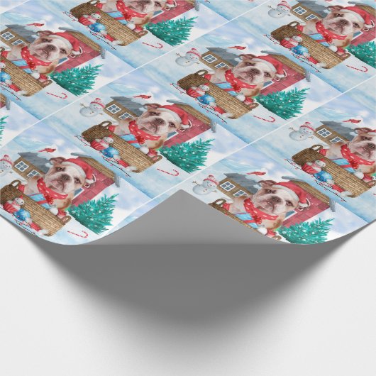 Engelse Bulldog in snow-kersthondenhuis Cadeaupapier (Hoek)