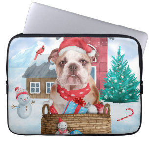 Engelse Bulldog in snow-kersthondenhuis Laptop Sleeve