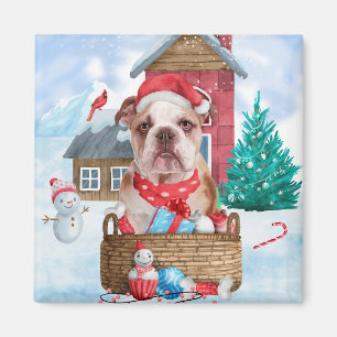 Engelse Bulldog in snow-kersthondenhuis Magneet