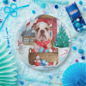 Engelse Bulldog in snow-kersthondenhuis Papieren Bordje (Feest)