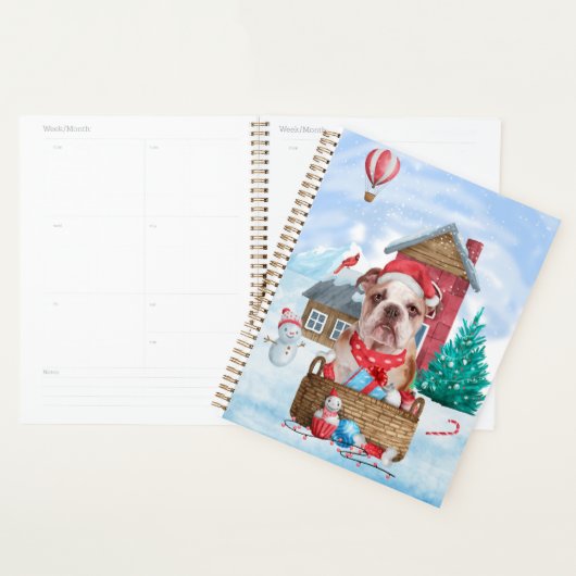 Engelse Bulldog in snow-kersthondenhuis Planner (Display)
