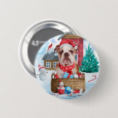 Engelse Bulldog in snow-kersthondenhuis Ronde Button 5,7 Cm (Voorkant /achterkant)