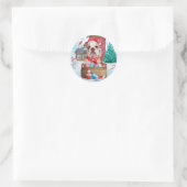 Engelse Bulldog in snow-kersthondenhuis Ronde Sticker (Tas)