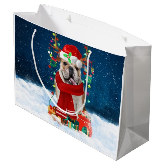 Engelse Bulldog in Snow met kerstcadeaus Groot Cadeauzakje (Achterkant Gekanteld)