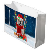 Engelse Bulldog in Snow met kerstcadeaus Groot Cadeauzakje (Voorkant Gekanteld)
