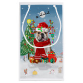 Engelse Bulldog in Snow met kerstcadeaus Klein Cadeauzakje (Achterkant)