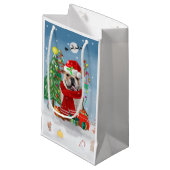 Engelse Bulldog in Snow met kerstcadeaus Klein Cadeauzakje (Voorkant Gekanteld)