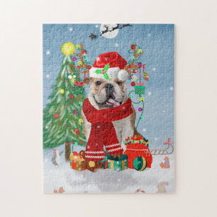Engelse Bulldog in Snow met kerstcadeaus Legpuzzel