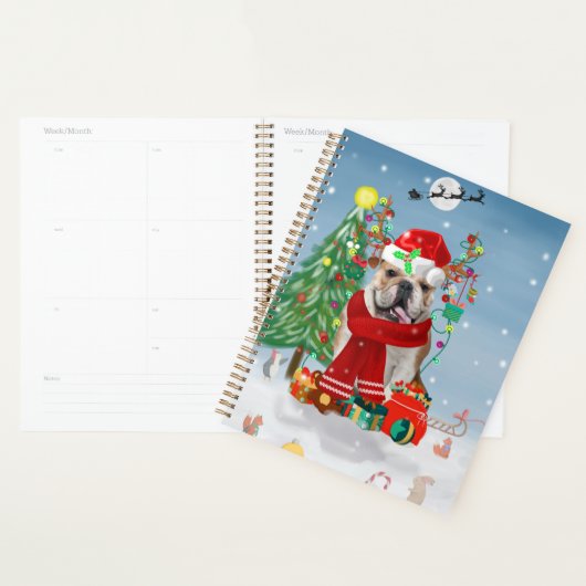 Engelse Bulldog in Snow met kerstcadeaus Planner (Display)