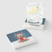 Engelse Bulldog in Snow met kerstcadeaus Stenen Onderzetter (Zijkant)