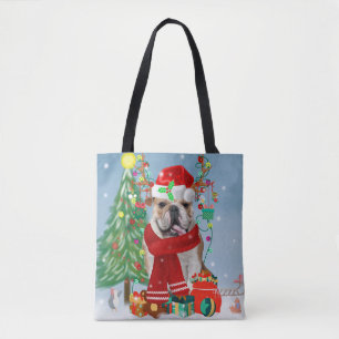 Engelse Bulldog in Snow met kerstcadeaus Tote Bag