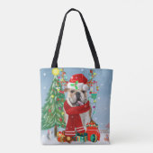 Engelse Bulldog in Snow met kerstcadeaus Tote Bag (Achterkant)