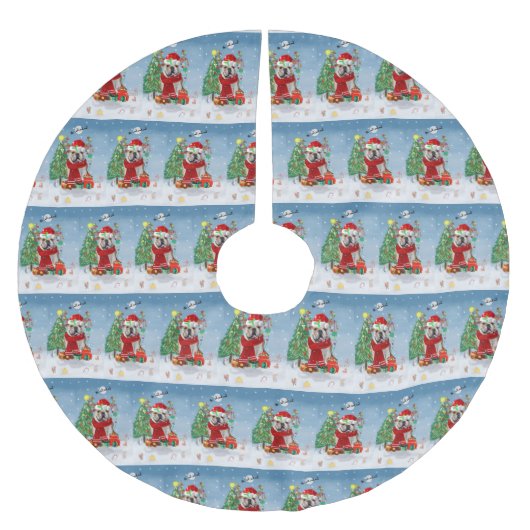 Engelse Bulldog in Snow met kerstcadeautje Throw Kerstboom Rok (Voorkant)