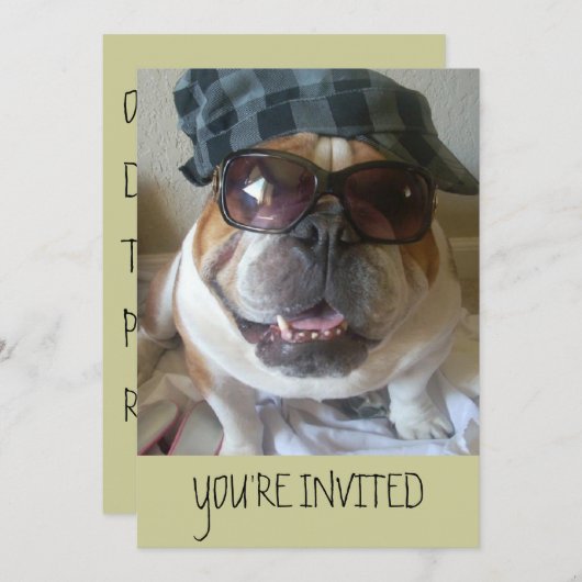 Engelse Bulldog Invitations Birthday/Any Kaart (Voorkant / Achterkant)