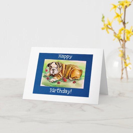 Engelse Bulldog Kaart (Gele Bloem)