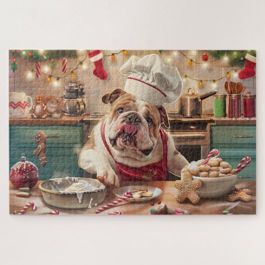 Engelse Bulldog Kerstbakken: Festive Kerstmis Legpuzzel (Horizontaal)
