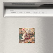 Engelse Bulldog Kerstbakken: Festive Kerstmis Magneet (Insitu (Vaatwasser))