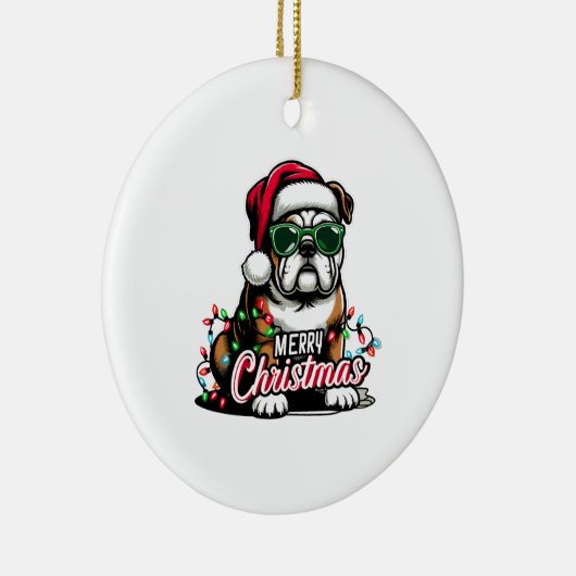 Engelse Bulldog Kerstboom Lichten Santa Dog Keramisch Ornament (Rechts)