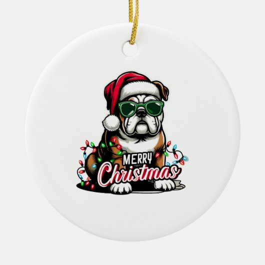 Engelse Bulldog Kerstboom Lichten Santa Dog Keramisch Ornament (Voorkant)