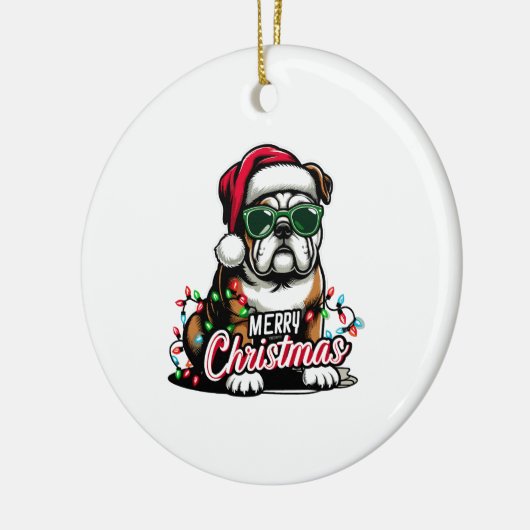Engelse Bulldog Kerstboom Lichten Santa Dog Keramisch Ornament (Links)