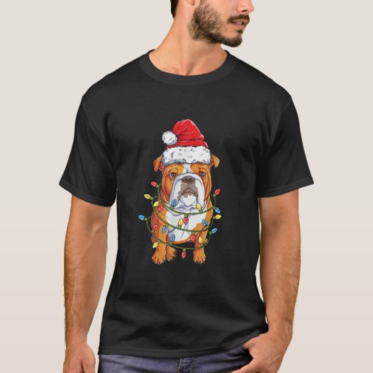 Engelse Bulldog kerstboom lights Xmas G T-shirt (Voorkant)