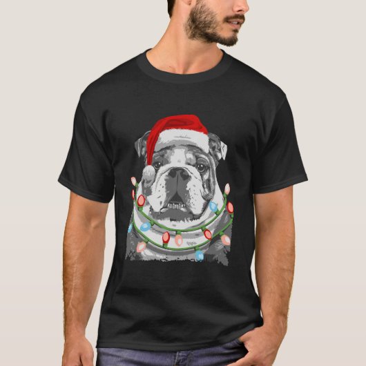Engelse Bulldog kerstboom lights Xmas G T-shirt (Voorkant)