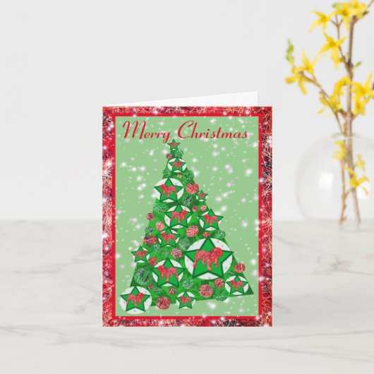 Engelse Bulldog Kerstboom met Sterren Kaart (Gele Bloem)