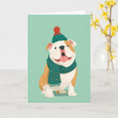 Engelse Bulldog Kerstgroet Kaart (Gele Bloem)