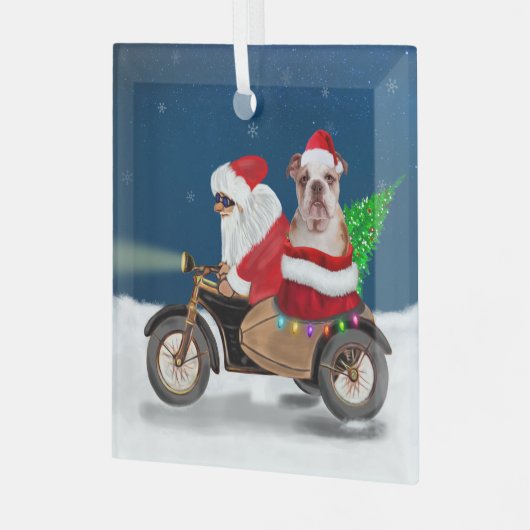 Engelse Bulldog kerstkerstkerstkerstman Glas Ornament (Voorkant links)
