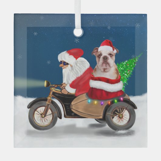 Engelse Bulldog kerstkerstkerstkerstman Glas Ornament (Voorkant)