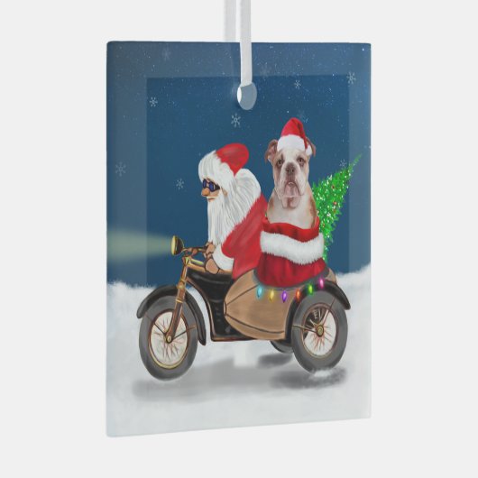 Engelse Bulldog kerstkerstkerstkerstman Glas Ornament (Voorkant Rechts)