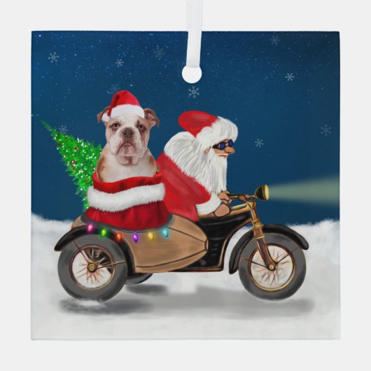 Engelse Bulldog kerstkerstkerstkerstman Glas Ornament (Achterkant)