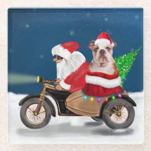 Engelse Bulldog kerstkerstkerstkerstman Glazen Onderzetter